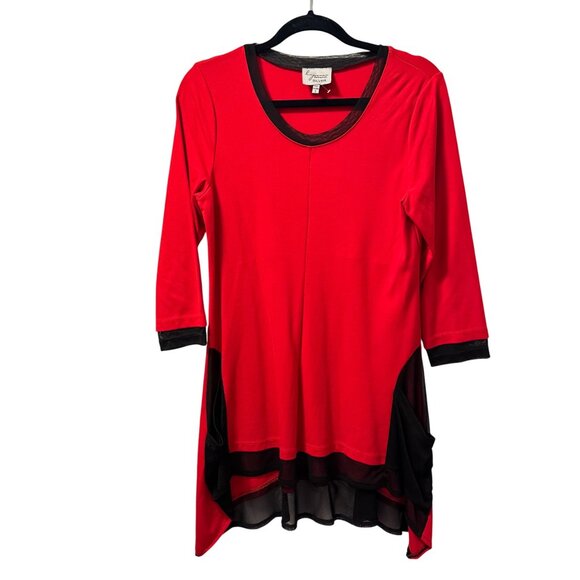 Lynn Ritchie Silver Womens Red/Black High-Low Tunic Top With Sheer Hem Details S - Picture 1 of 12